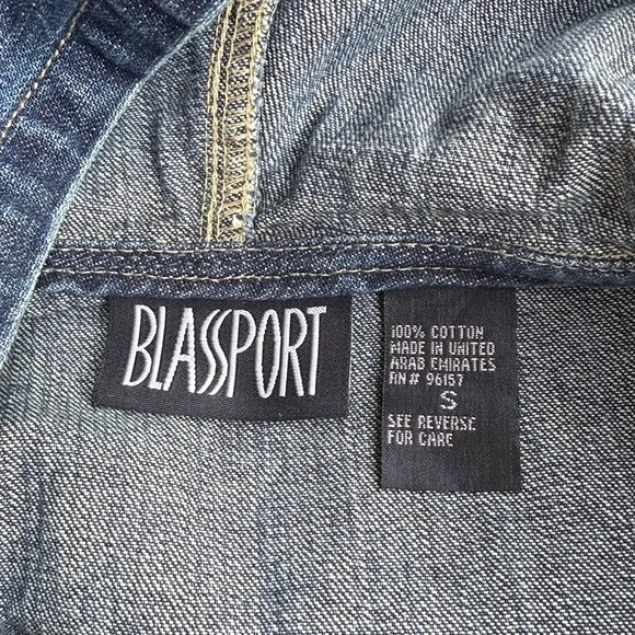 Vintage BLASSPORT Denim Hooded Jacket | 1990s Zip-Front Utility Jean Jacket - Picture 11 of 11